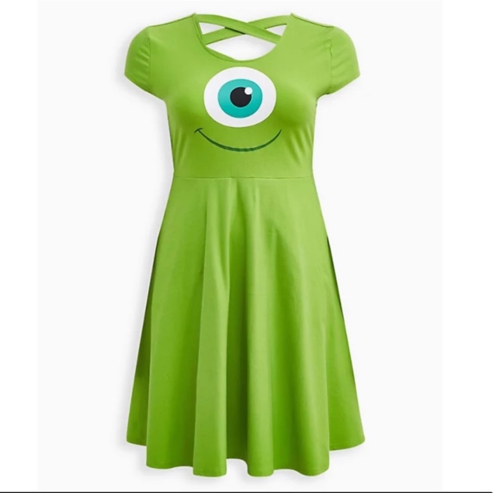 TORRID NWT DISNEY PIXAR MONSTER'S INC LATTICE BACK DRESS - SUPER SOFT MIKE GREEN - Picture 3 of 6